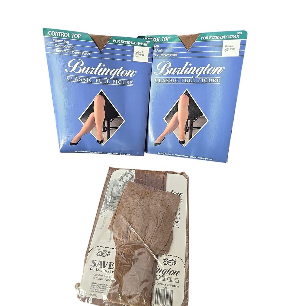 Lot of 3 NIP Vintage Burlington Classic Full Figure Pantyhose Womans Sz Queen 3